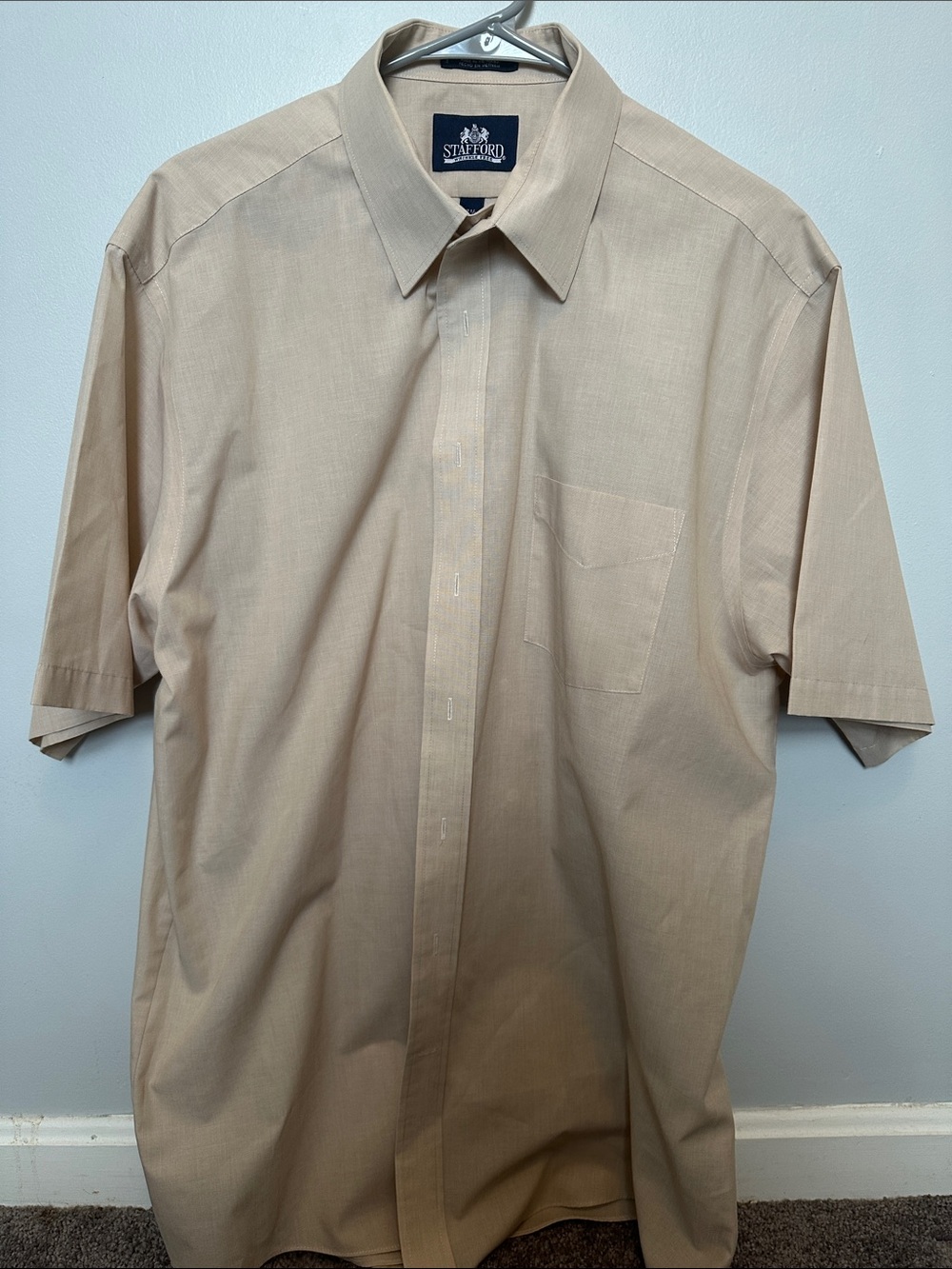 Stafford Beige Short Sleeve Button-Down Shirt